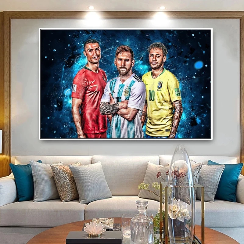 Modernios Futbolo Žvaigždė Ronaldo Messi Neymar Plakato Spauda, Drobė, Tapyba Futbolo Sporto Sienos Meno Tapybos Kambarį Apdaila 5
