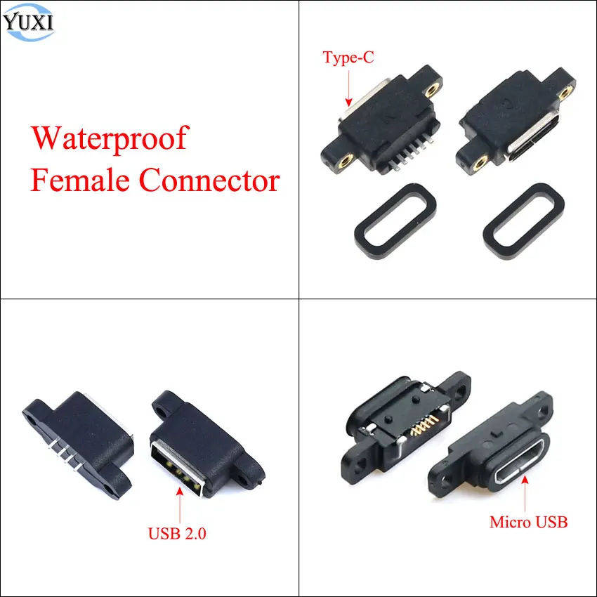 YuXi 2vnt USB 3.1 C Tipo 6P / USB 2.0 4P / Micro USB 5P 5pin Vandeniui Moterų Jungtis Įkrovimo Kroviklis Uosto Jack Lizdas Dokas 2