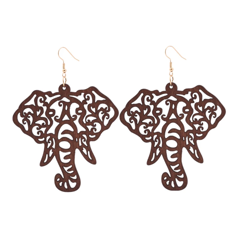 Kharisma Indijos etninės stiliaus medienos dramblys pakabukas auskarai moterims, tuščiaviduriai, iš meno paprasta papuošalai moteris, medinis dramblys earing 4