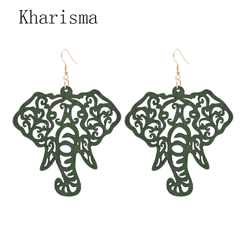 Kharisma Indijos etninės stiliaus medienos dramblys pakabukas auskarai moterims, tuščiaviduriai, iš meno paprasta papuošalai moteris, medinis dramblys earing 5