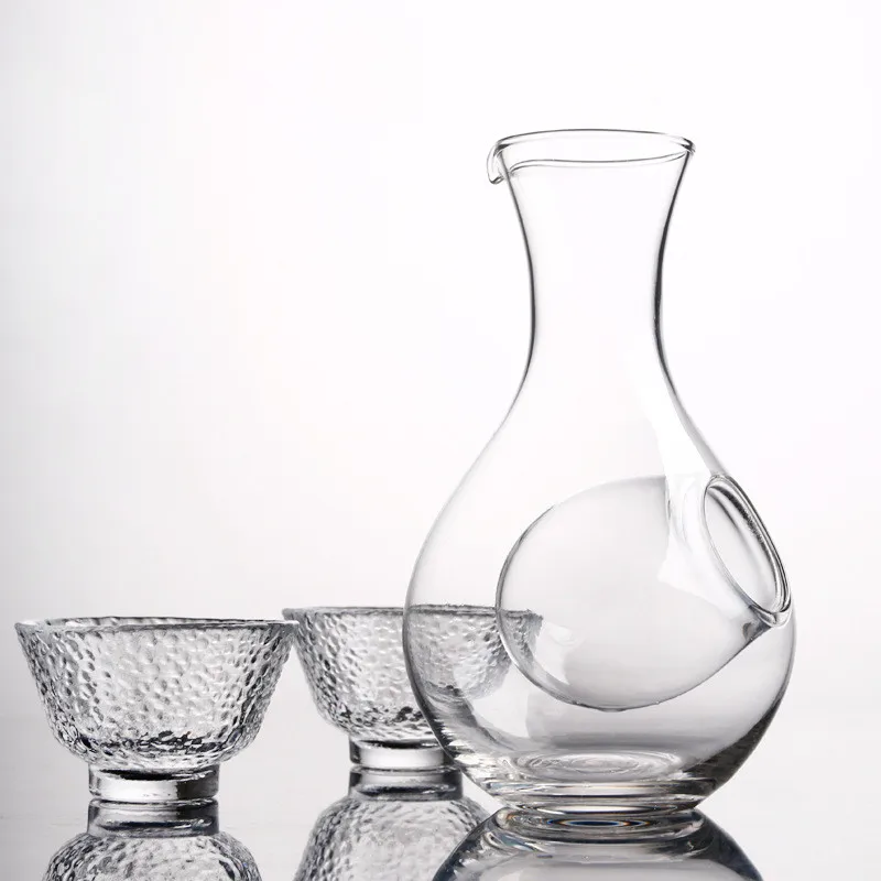 Kūrybos Japonų Stiliaus Stiklinis Vyno Butelis Nykščio Skylę Sake Stiklo Ąsotis Ledo Žiurkėno Lizdą Šaldymo Kambario Vyno Šakutės Decanter Rinkinys 0