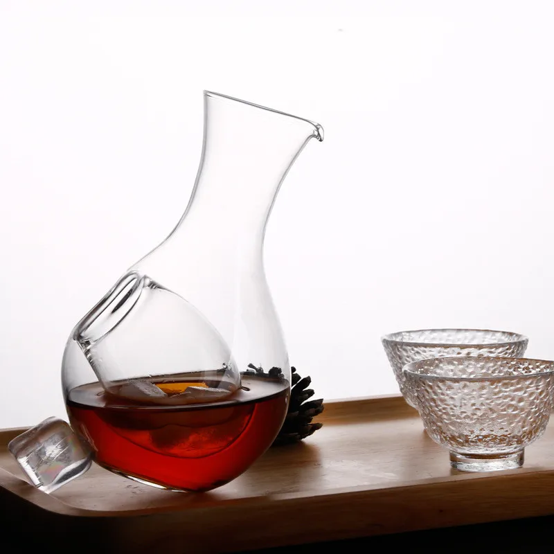 Kūrybos Japonų Stiliaus Stiklinis Vyno Butelis Nykščio Skylę Sake Stiklo Ąsotis Ledo Žiurkėno Lizdą Šaldymo Kambario Vyno Šakutės Decanter Rinkinys 1