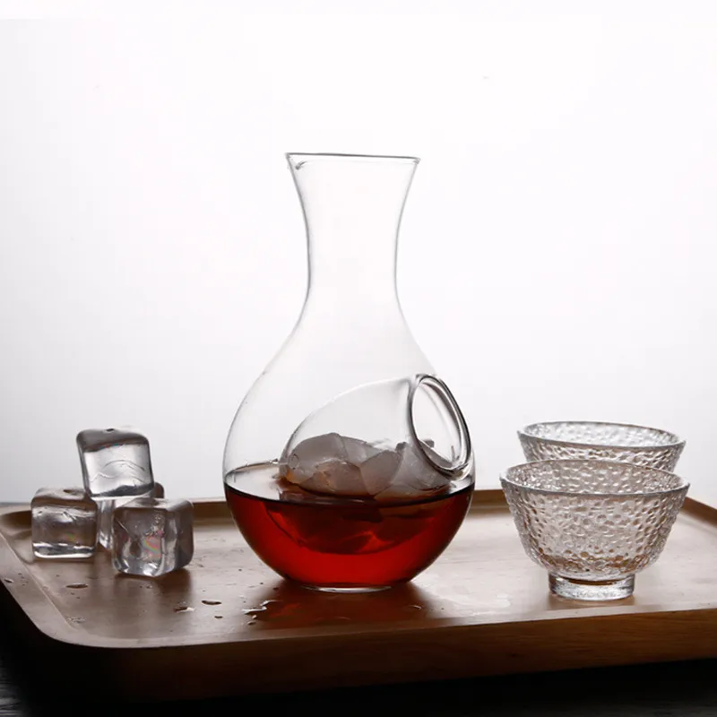 Kūrybos Japonų Stiliaus Stiklinis Vyno Butelis Nykščio Skylę Sake Stiklo Ąsotis Ledo Žiurkėno Lizdą Šaldymo Kambario Vyno Šakutės Decanter Rinkinys 5