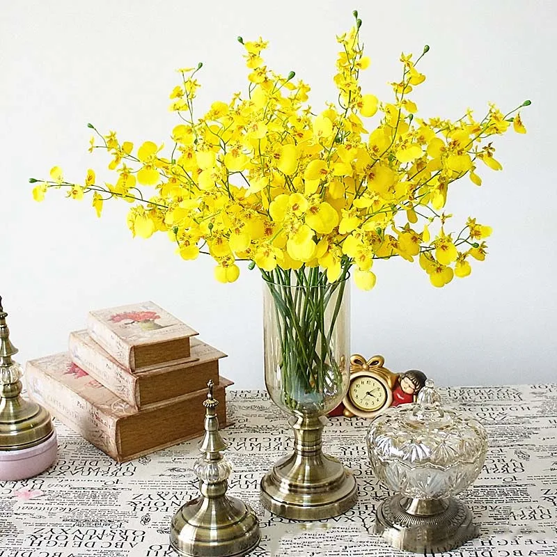 Dinaminis Povas Šokių Orchidėja ilgai filialas šilko Dirbtinės Gėlės Vestuvių Fotografija Namų stalo Dekoro balta geltona flores 0