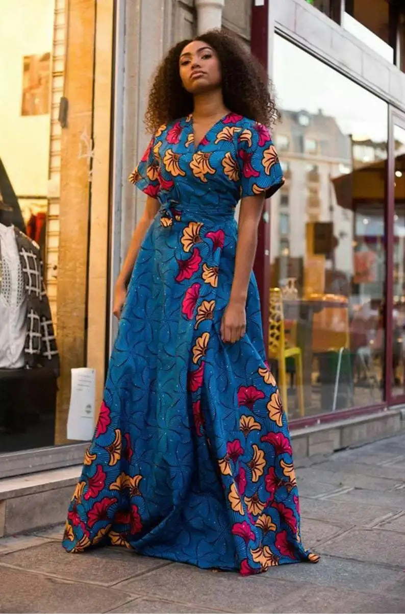 Skaitmeninis Atspausdintas Suknelė 2021 Naują Afrikos, Plius Dydis Moterų V-Kaklo, Trumpas Rankovėmis Collocation Diržo Mados Seksualus-Line Paprasta Suknelė 0