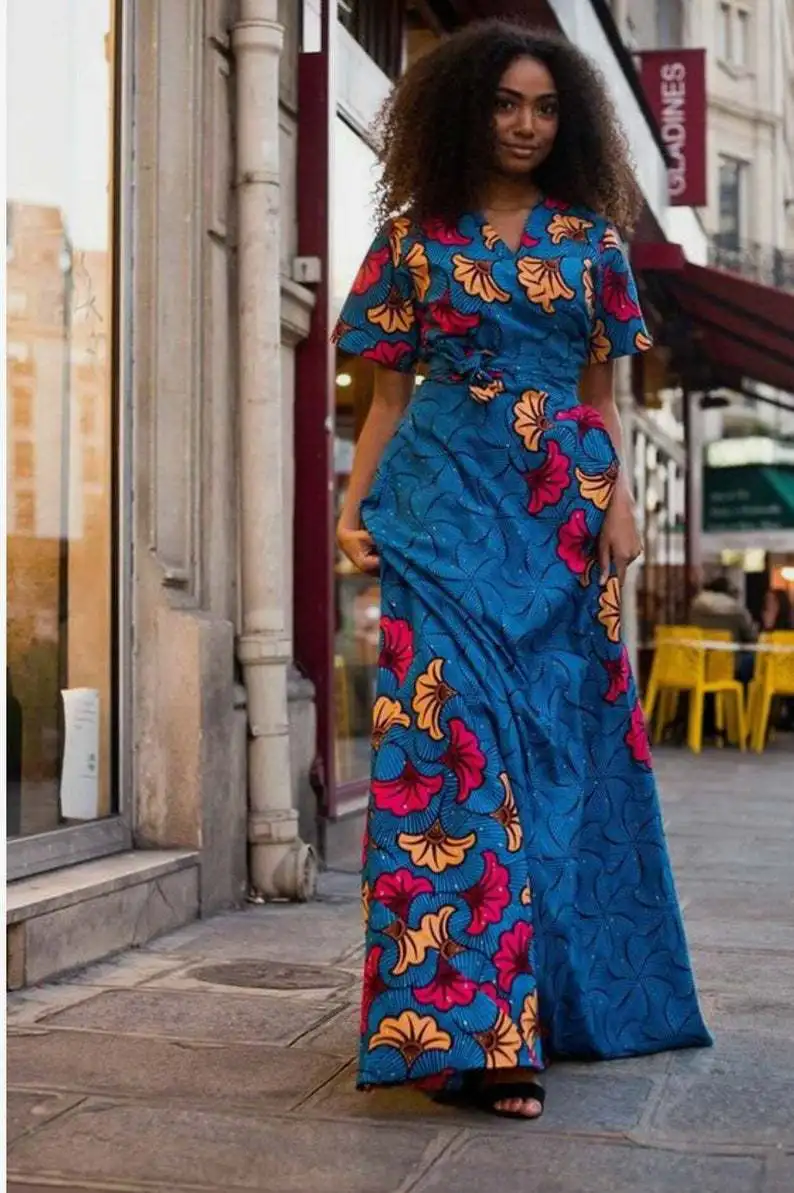 Skaitmeninis Atspausdintas Suknelė 2021 Naują Afrikos, Plius Dydis Moterų V-Kaklo, Trumpas Rankovėmis Collocation Diržo Mados Seksualus-Line Paprasta Suknelė 2