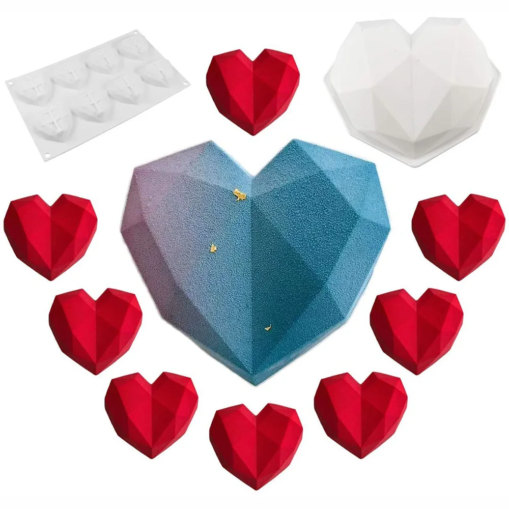 SILIKOLOVE 3D Geometrinis Širdies Formos Silikoninės Formos Kepimui Sponge Šifono Mousse Cake Pelėsių Lūžus Šokolado liejimo Formos 2