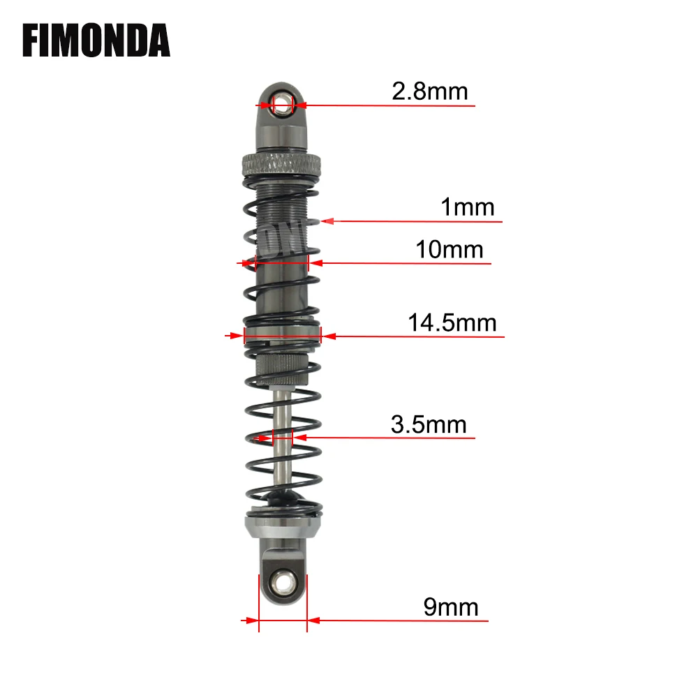 FIMONDA 4PCS 1/10 RC Vikšriniai Metalo Sukrėtimų Pilka 70mm 80mm 90mm 100mm 110mm 120mm už SCX10 Wraith RR10 TRX4 TRX6 ABSiMA Sherpa 2