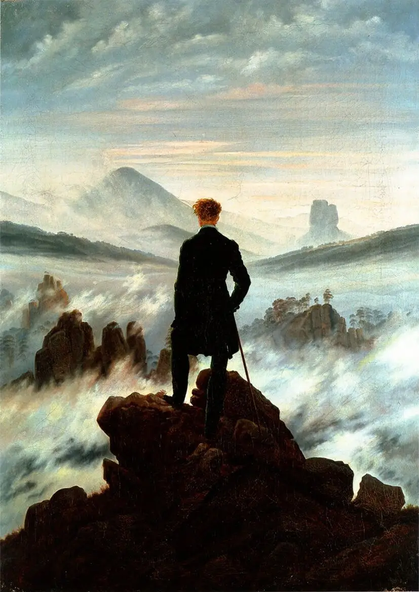 Caspar david friedrich: o andarilho acima do mar de nevoeiro cartaz de seda pintura decorativa 24x32 Polegada 2