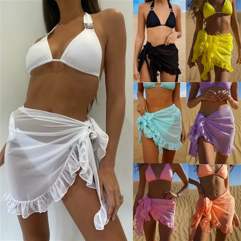 2021 Naujas Moterų Šifono Maudymosi Kostiumėliai, Pareo Šalikas Bikini Danga-Ups Wrap Kaftan Sarongas Beach Sexy Sijonai 9 Spalvos Maudymosi Kostiumėlį, Padengti Ups 4