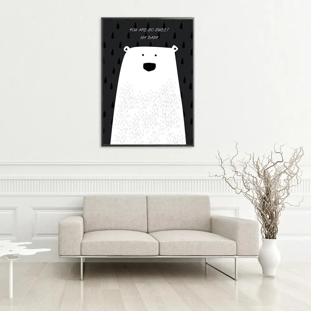 Mielas Animacinių Filmų Polar Bear Gyvūnų Šiaurės Šalių Meno Drobė Plakatas Minimalistinio Spausdinti Juodai Baltos Sienos Nuotrauka Modernių Namų Kambario Apdaila 5