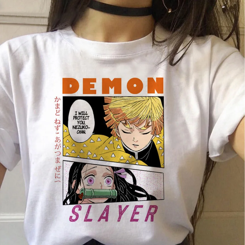 Moterų Grafinis Viršuje Tees Marškinėlius Drabužių Streetwear Femme Juokinga Japonų Anime Kimetsu Nr. Yaiba Demon Slayer Marškinėliai 4
