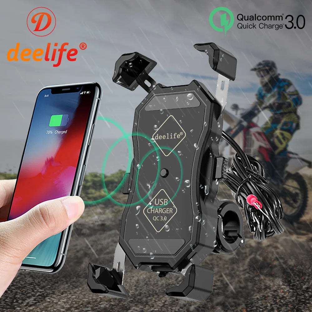 Deelife Vandeniui Motociklo Telefono Turėtojas Belaidžio Įkrovimo už Motociklą Mobilus Stendas, palaikomas USB Išmanųjį Telefoną Prijungti 3