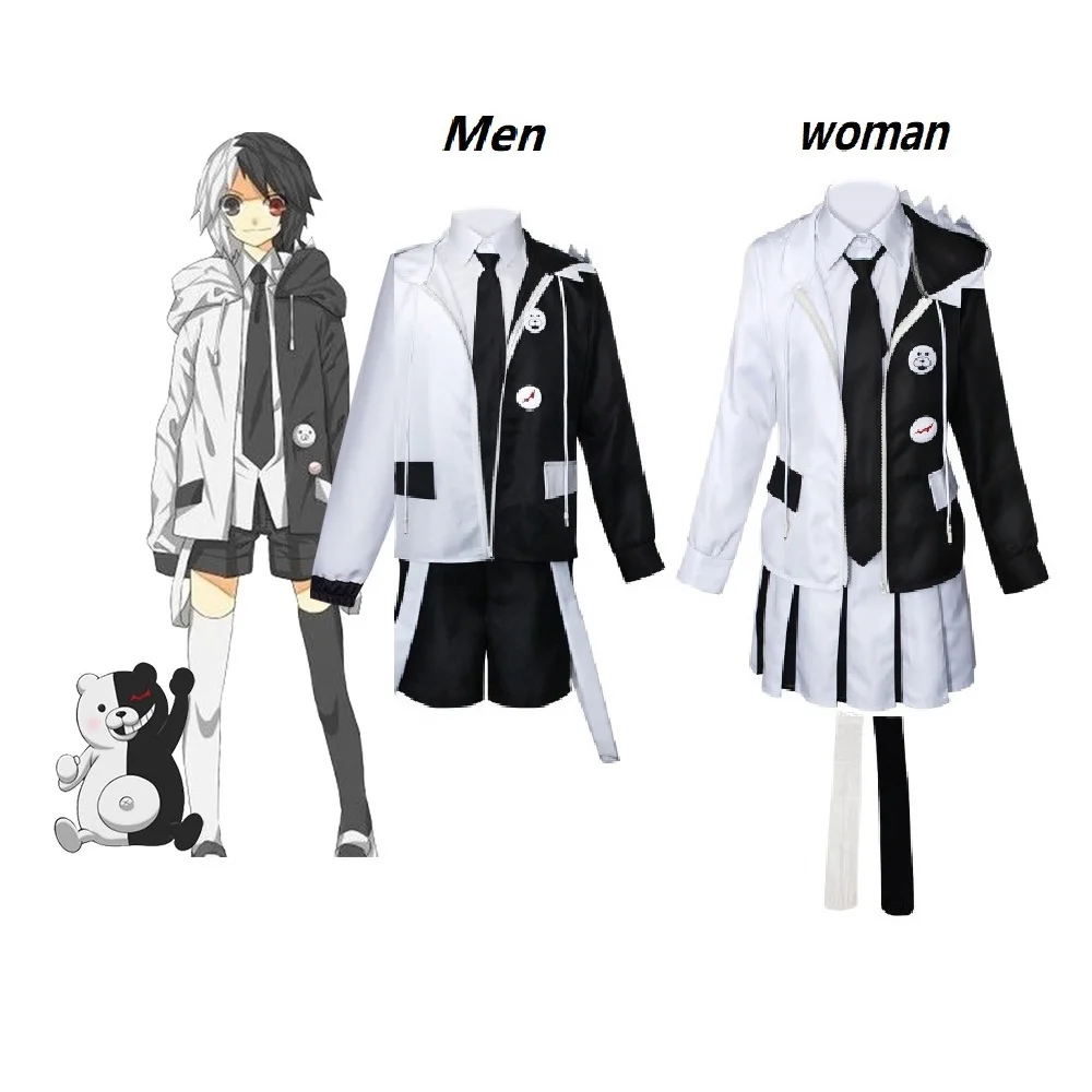 Cosplay Aukštos Kokybės Anime Danganronpa V3: Žuvo Harmonijos Monokuma Unisex Cosplay Kostiumai, paltai+marškinėliai+kaklaraištis+sijonas(arba kelnės)+kojinės 2
