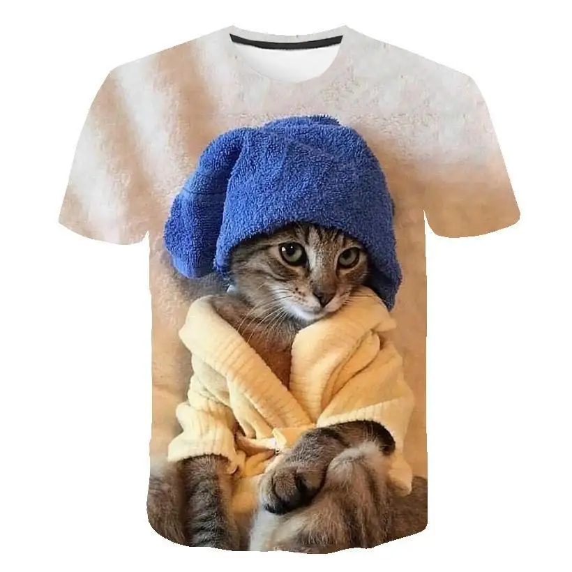 3D Katė Atspausdinta Marškinėliai Vyrams/Moterims Vasaros Juokinga trumpomis Rankovėmis Viršūnes Atsitiktinis O-Kaklo Gyvūnų Marškinėliai, Cat Streetwear Marškinėlius 0