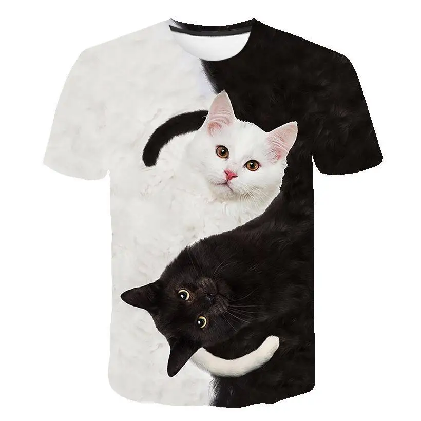 3D Katė Atspausdinta Marškinėliai Vyrams/Moterims Vasaros Juokinga trumpomis Rankovėmis Viršūnes Atsitiktinis O-Kaklo Gyvūnų Marškinėliai, Cat Streetwear Marškinėlius 4