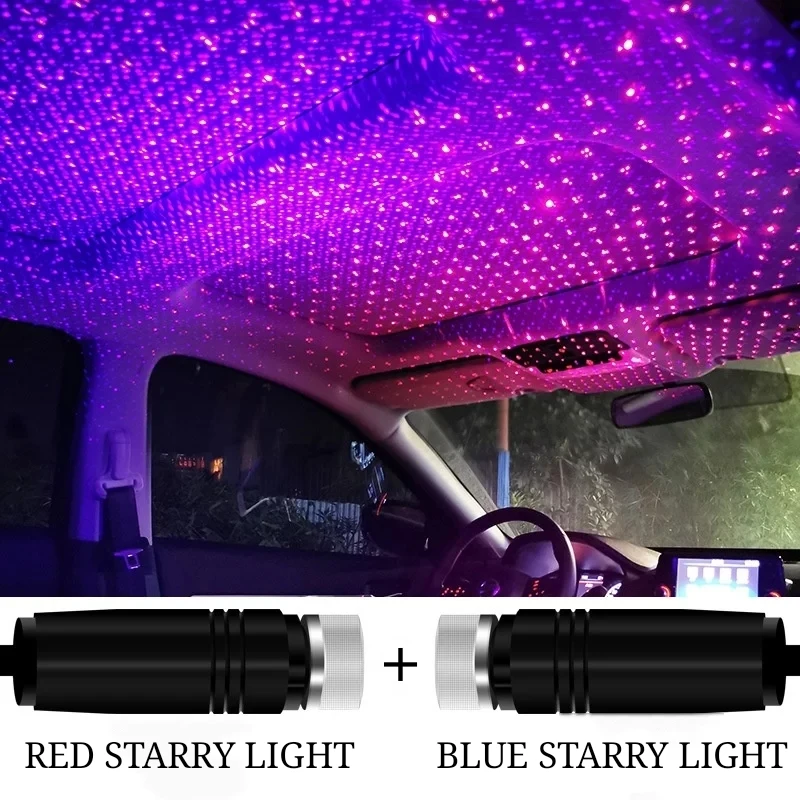 Automobilių Žvaigždžių Šviesos Star Lazeriu Atmosferą Aplinkos Projektorius LED Žibintai Interjero USB Stogo Dangų Naktį Apdailos Lempa Auto priedai 2