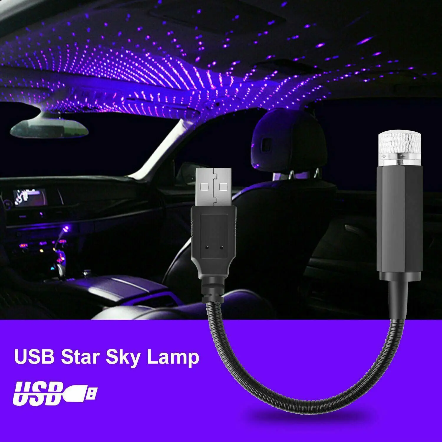 Automobilių Žvaigždžių Šviesos Star Lazeriu Atmosferą Aplinkos Projektorius LED Žibintai Interjero USB Stogo Dangų Naktį Apdailos Lempa Auto priedai 5