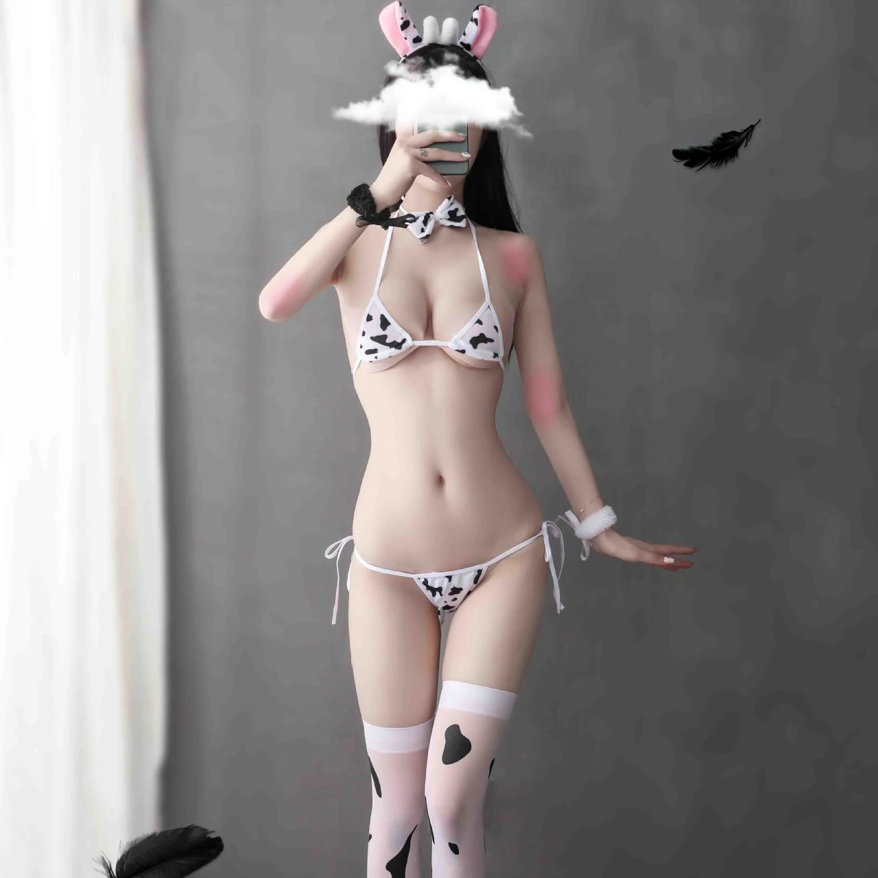 Naujas Mielas Anime Tarnaitė Karvė Spausdinti apatinis Trikotažas Mini Liemenėlė ir G-string Prijuostė Uodega Lankelis, Kojinės Bikini Moterų Erotinis Seksualus Cosplay Kostiumas 5