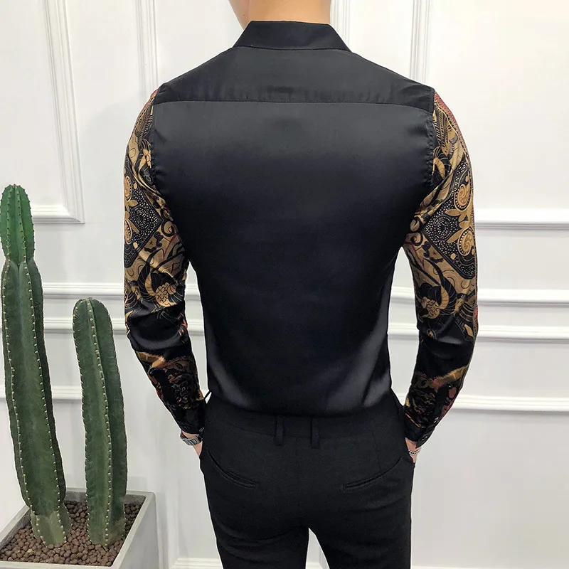 Plus size 6XL Camisas Masculinas 2020 M. Pavasarį Mens Juodojo Aukso Spausdinti Marškinėliai Prabanga Baroko Slim Marškinėliai Klubas Viršūnes Mados Street Wear 1