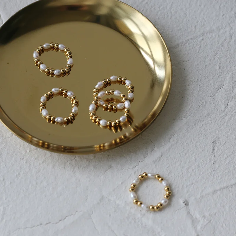 MODAGIRL Dizaineris Papuošalai, Žiedai, Nerūdijančio Plieno, Aukso Karoliukai Žiedas su Mini Gėlavandenių Perlų Papuošalų Moterų 2020 m. 3