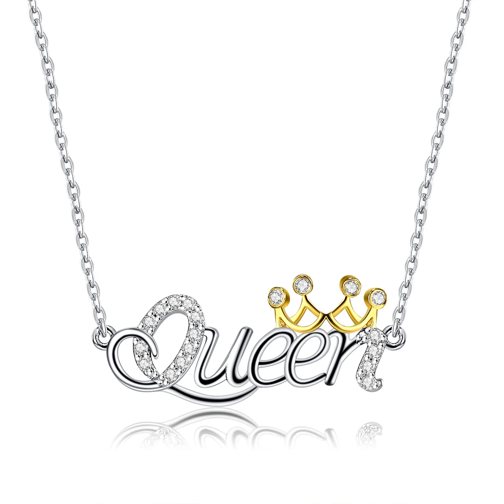 ZEMIOR Karoliai Moterų S925 Sterling Silver Queen Laišką Nepriklausomo Karoliai Dėvėti Golden Crown Draugei, Dovanos Fine Jewelry 4