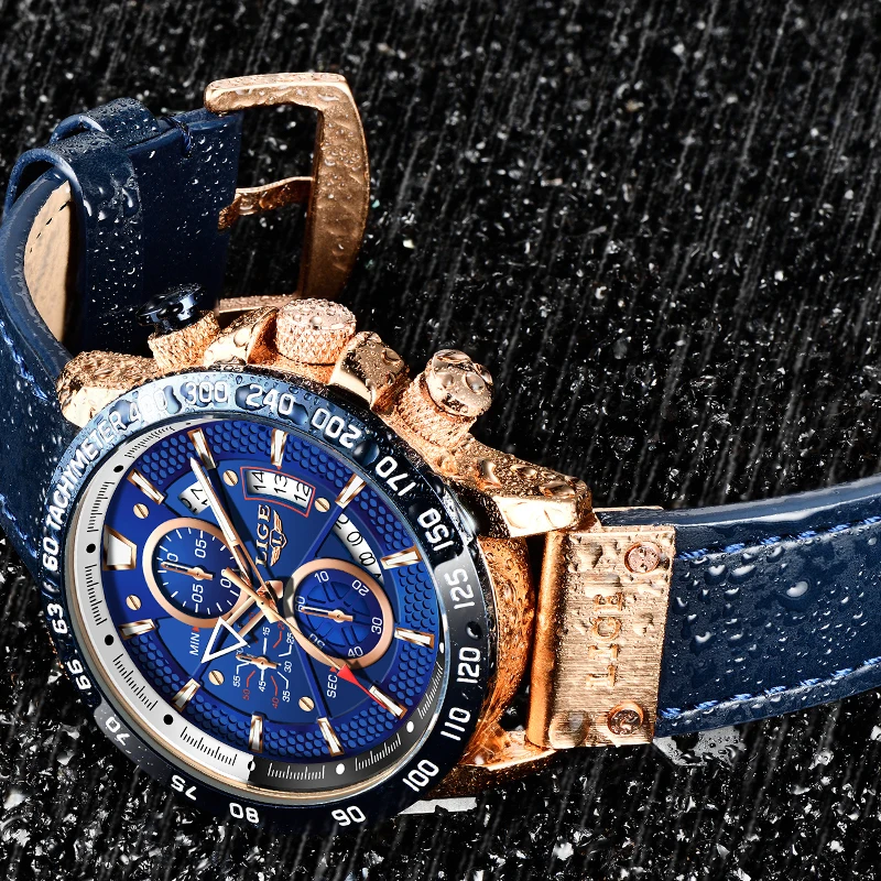 2021New LIGE Atsitiktinis Sporto Laikrodžiai Vyrams Blue Top Brand Prabanga Karinės Odinis Riešo Žiūrėti Žmogus Laikrodis Mados Chronograph Laikrodis 1