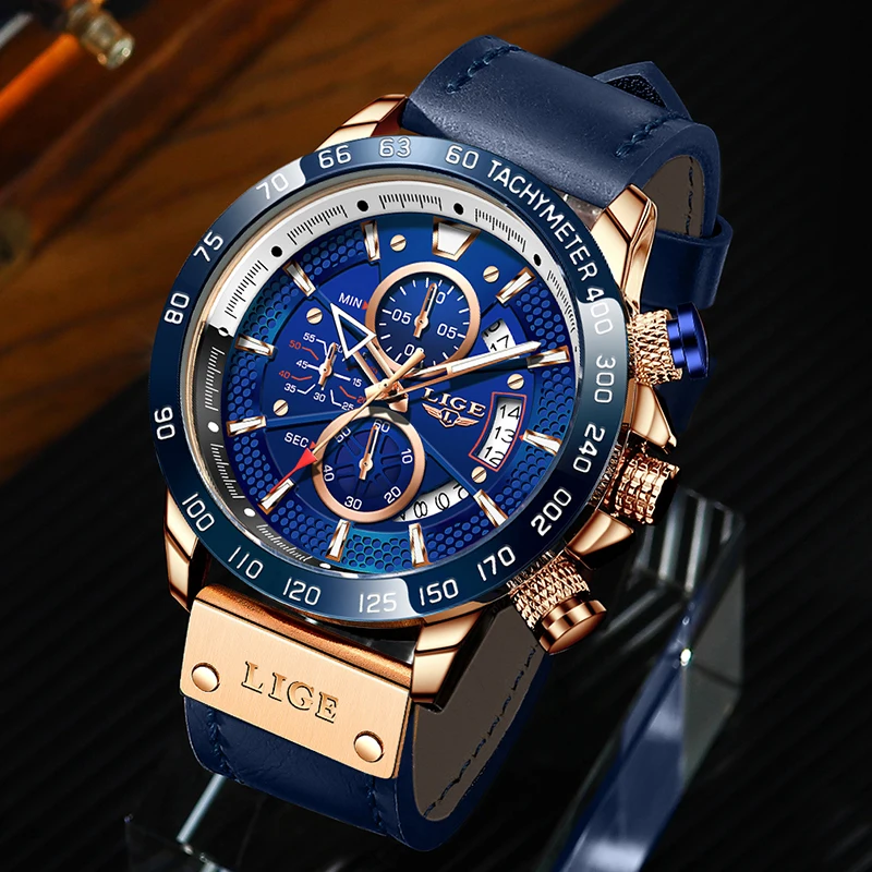 2021New LIGE Atsitiktinis Sporto Laikrodžiai Vyrams Blue Top Brand Prabanga Karinės Odinis Riešo Žiūrėti Žmogus Laikrodis Mados Chronograph Laikrodis 5