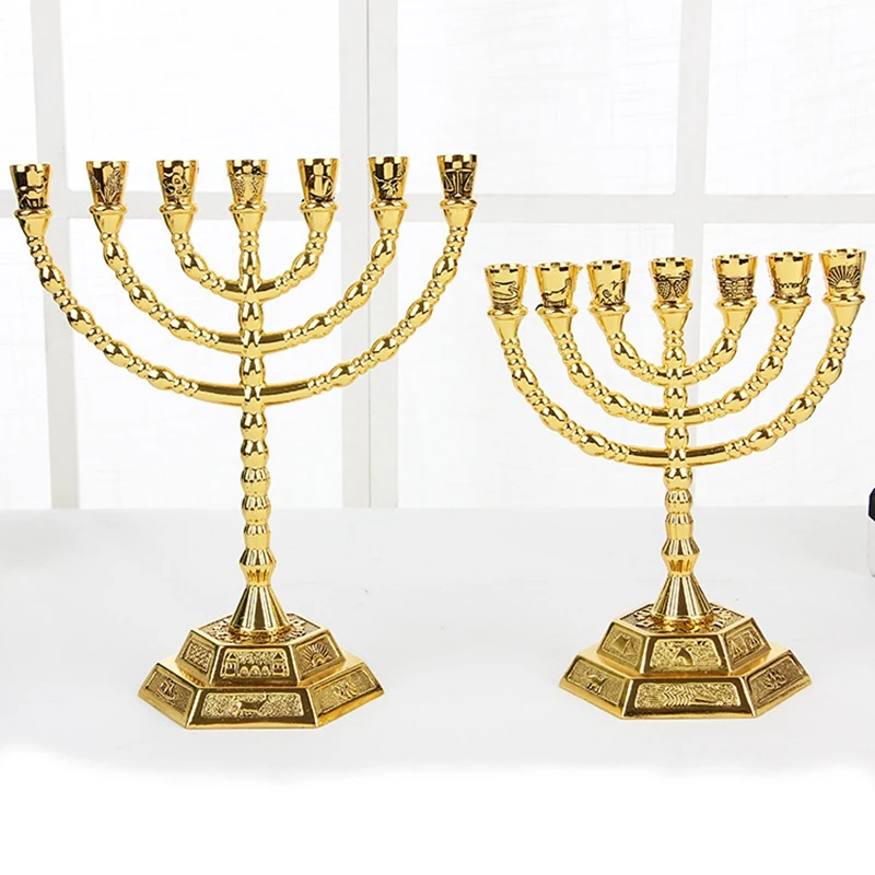 Aukso Žydų Menorah Žvakių Laikikliai Religijų Šviestuvai Hanukkah Žvakidės 7 Filialas Menorah 2