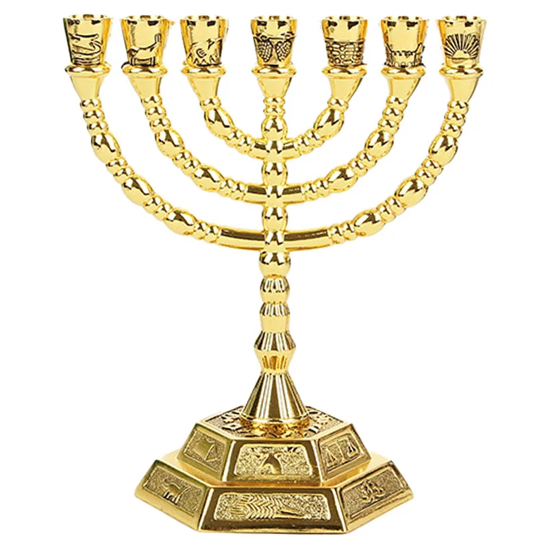 Aukso Žydų Menorah Žvakių Laikikliai Religijų Šviestuvai Hanukkah Žvakidės 7 Filialas Menorah 3