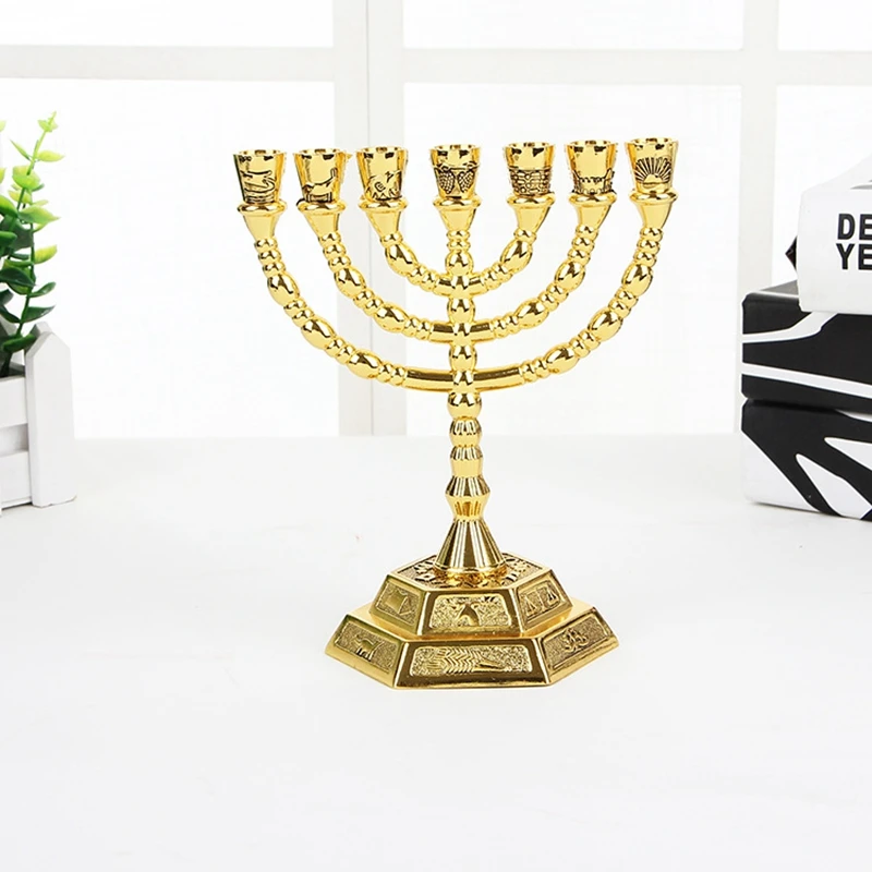 Aukso Žydų Menorah Žvakių Laikikliai Religijų Šviestuvai Hanukkah Žvakidės 7 Filialas Menorah 4