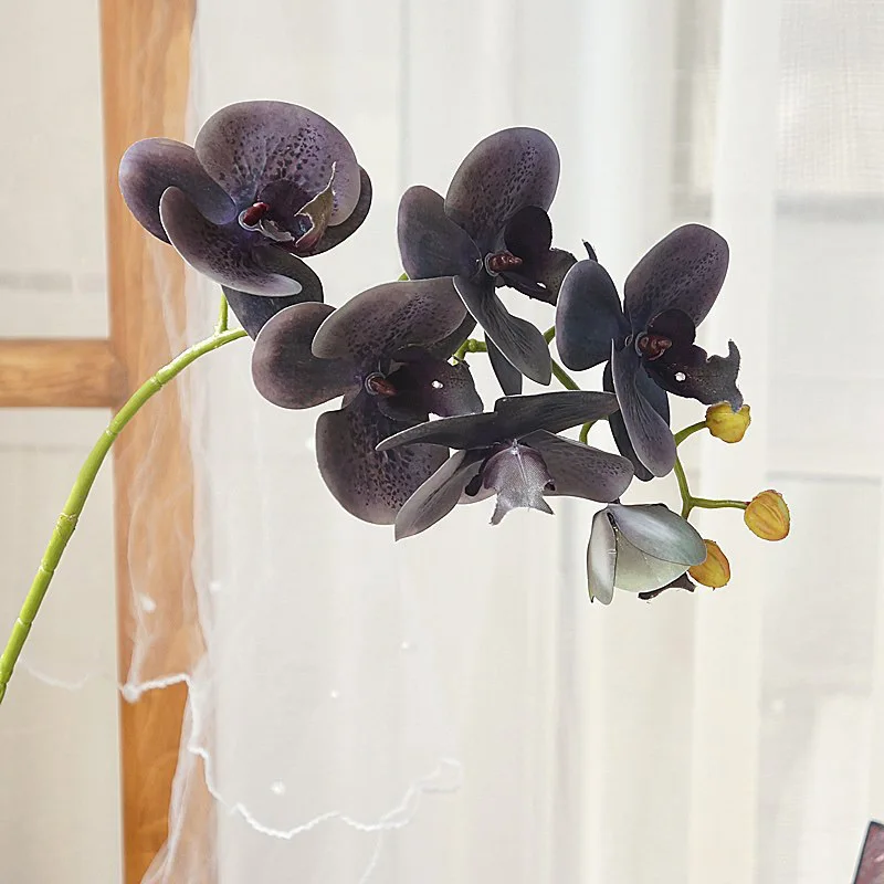 Nauja Juoda Pilka orchidėja filialas kambarį apdaila, dirbtinės gėlės nekilnojamojo liesti plastiko namų dekoro mama dovanos 2