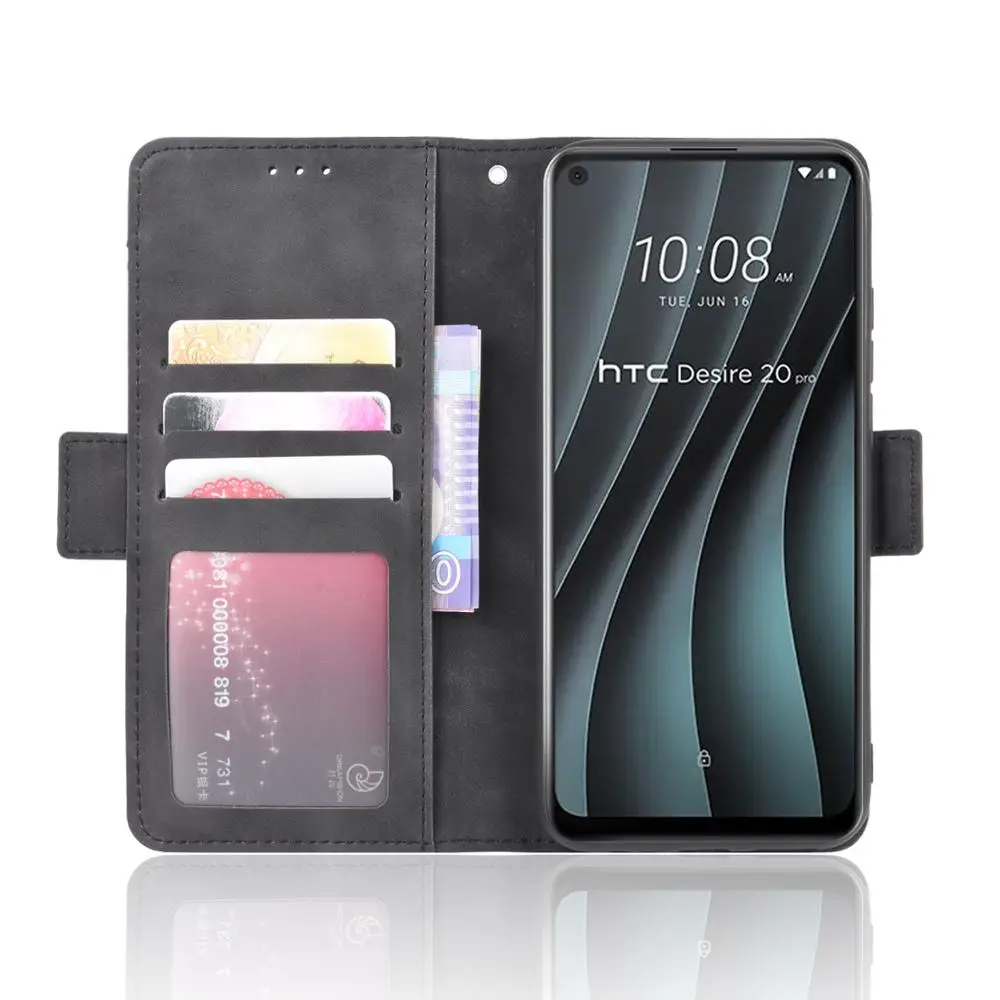 Už HTC Desire, 20 Pro Atveju kokybės Odos Piniginės Odinės Šlepetės Multi-kortelės lizdo Dangtelį Už HTC Desire, 20 Pro Atveju 6.5