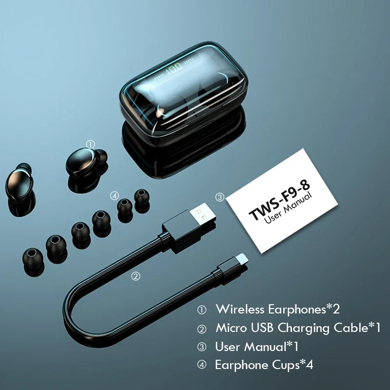 F9 Oringinal TWS 5.0 Belaidės Ausinės Touch Kontrolės, laisvų Rankų įranga, Sporto Vandeniui Ausinės 9D Stereo Ausinių auriculares bluetooth 0