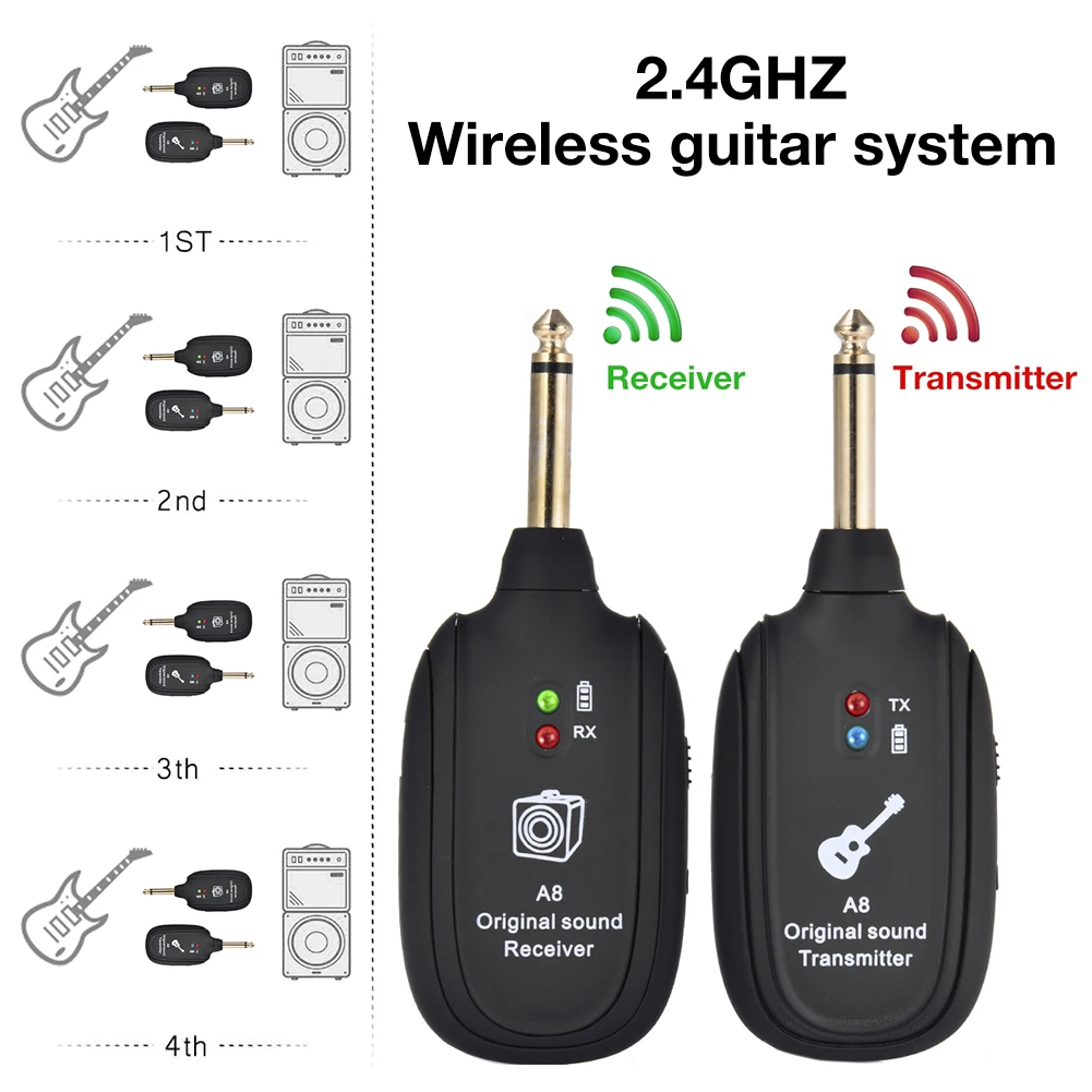 2.4 GHZ RX TX Belaidės Gitaros Sistemos Elektrinė Gitara, Bosinė Siųstuvas, Imtuvo Su įmontuota Įkraunama Ličio Baterija 3
