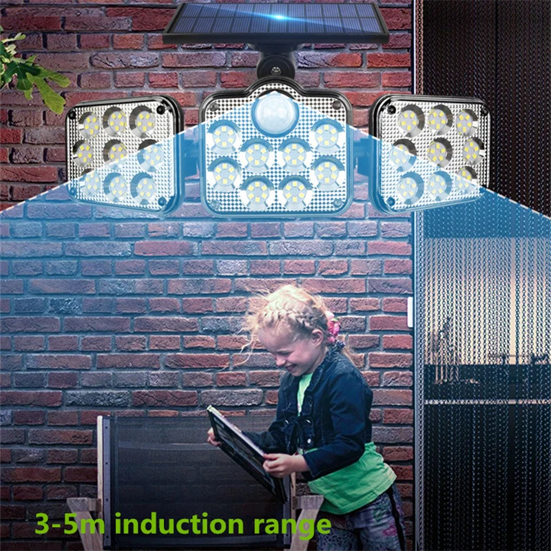 5m Laidas 3 Galvutės Judesio jutiklis LED Saulės Šviesos, Lauke, Saulės Sienos Lempos LED veranda Šviesos Vandeniui Saulės energija Varomas Sodo 3