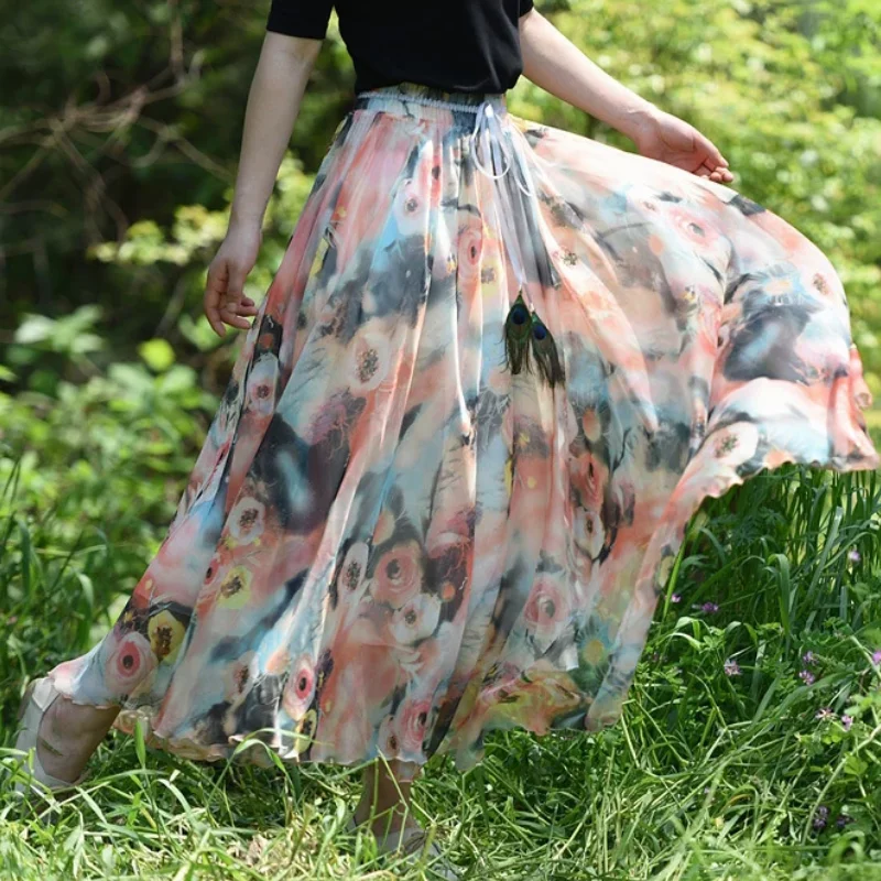 BeeHouse faldas estetinės moterų sijonai šifono gėlių spódnica damska spodnica boho sijonas falda larga saias mulher faldas2021 2