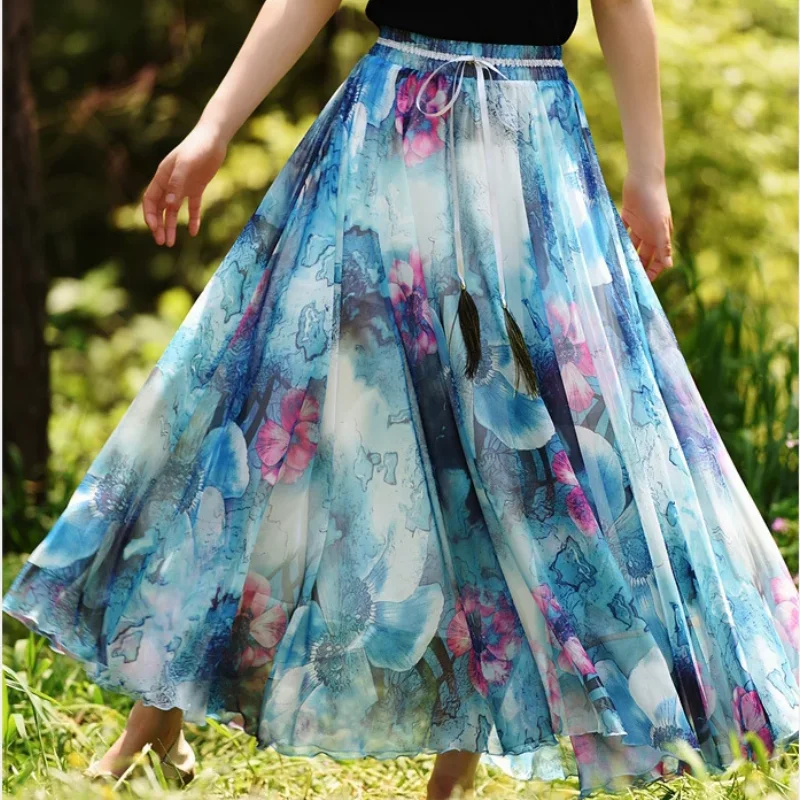 BeeHouse faldas estetinės moterų sijonai šifono gėlių spódnica damska spodnica boho sijonas falda larga saias mulher faldas2021 3