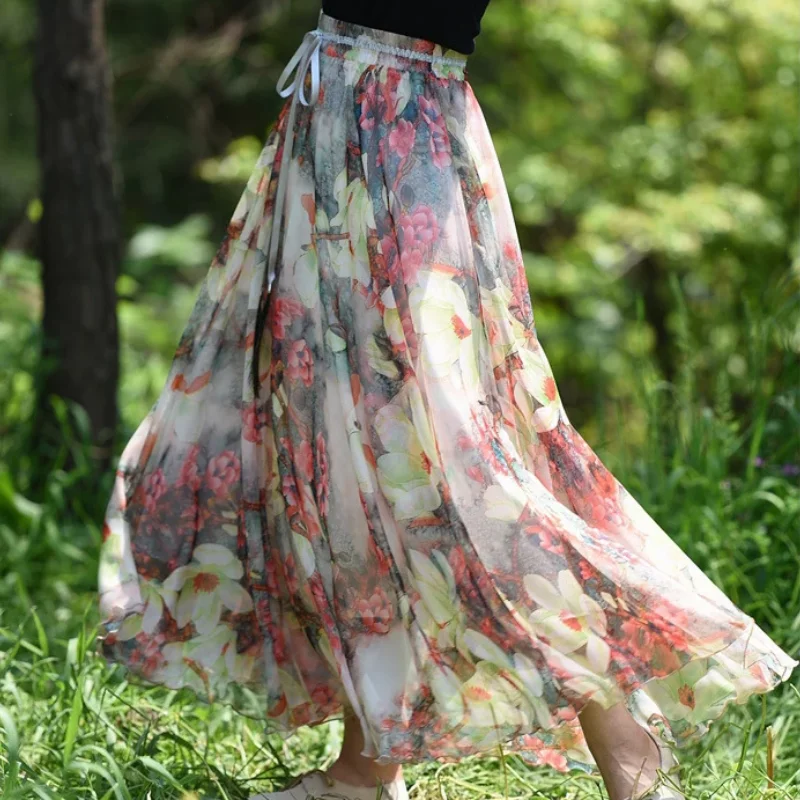 BeeHouse faldas estetinės moterų sijonai šifono gėlių spódnica damska spodnica boho sijonas falda larga saias mulher faldas2021 5