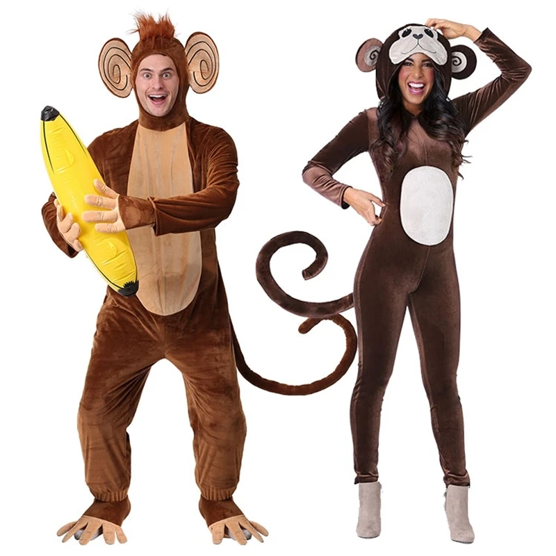 Naujos Rudos Beždžionė Onesie Pižama Gyvūnų Žiemos Onesie Suaugusiųjų Helovinas Bananų Cosplay Kostiumas Šalis Dovana moterims 0