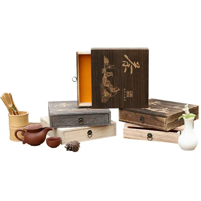 Vieno medžio masyvo arbatos dėžės, arbatos pakuotės medinės deginimas paulownia daugiasluoksnės arbatos dėklas Kinų stiliaus dovanos custom 2