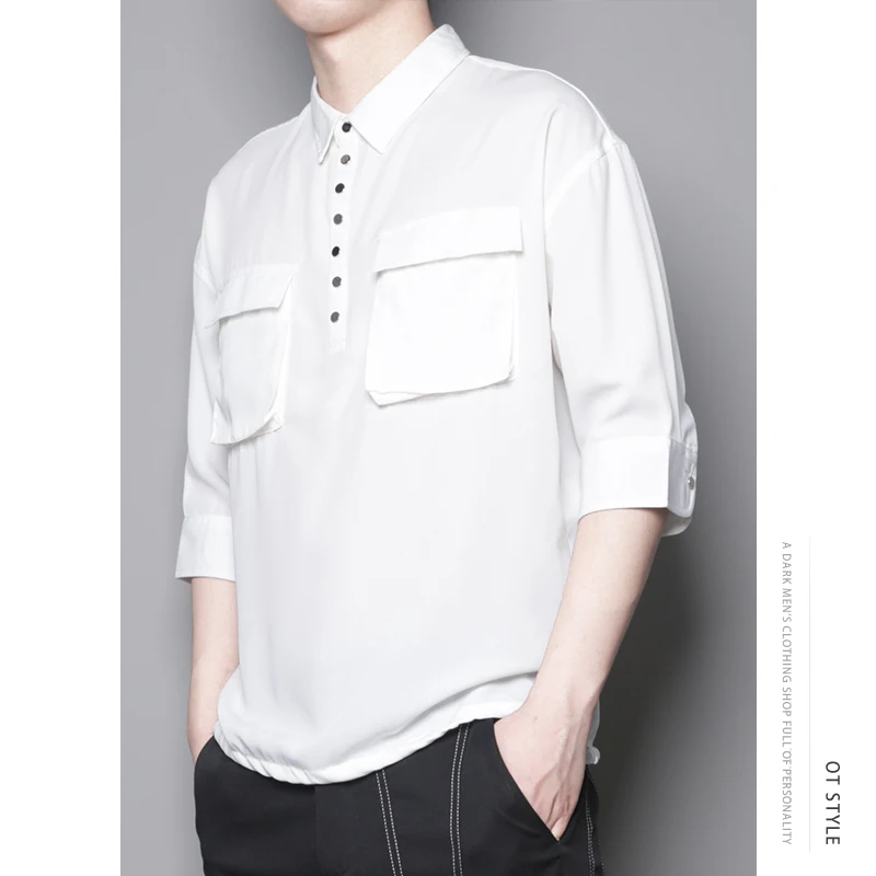 Japonų meno marškinėliai jaunimo paprasta INS striukė vyrams korėjos versija prarasti gražus baltas half-sleeve shirt tendencija 5