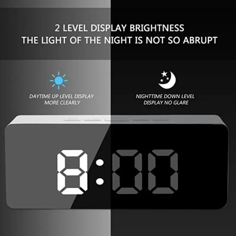 LED Skaitmeninis Laikrodis-Žadintuvas Veidrodis Pabusti Stalo Laikrodis Šviesos Didelių Laiko Temperatūrą, Atidėti Ekrano Namų Stalo Apdailos Laikrodis 3