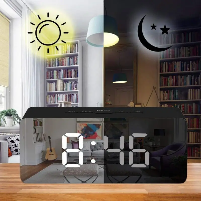LED Skaitmeninis Laikrodis-Žadintuvas Veidrodis Pabusti Stalo Laikrodis Šviesos Didelių Laiko Temperatūrą, Atidėti Ekrano Namų Stalo Apdailos Laikrodis 4