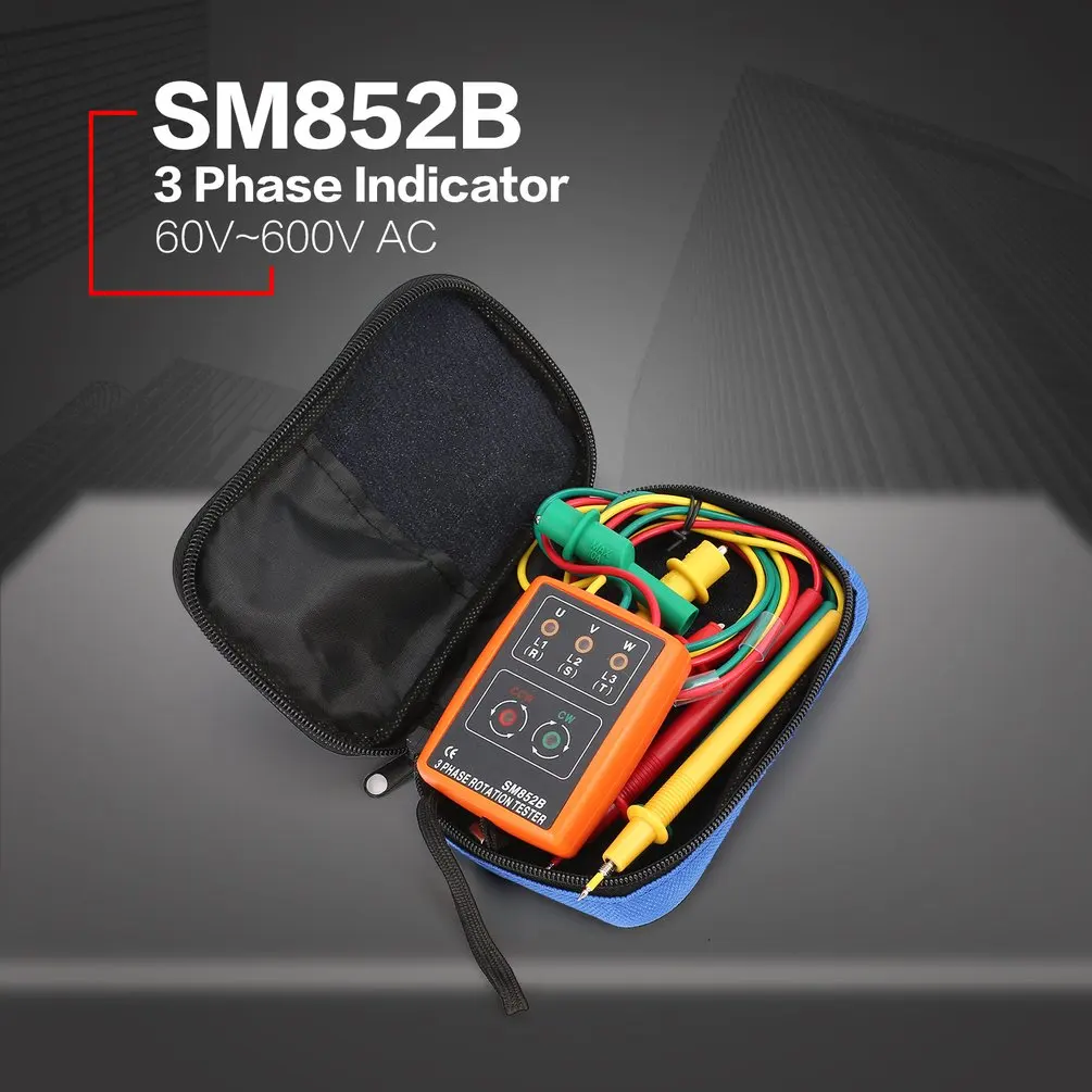 Naujas SM852B 3 Etapas Sukimosi Testeris, Skaitmeninis Fazės Indikatorius Detektorius LED garsinis signalas Fazių Seka Skaitiklio Įtampos Testeris 60V~600V AC 1