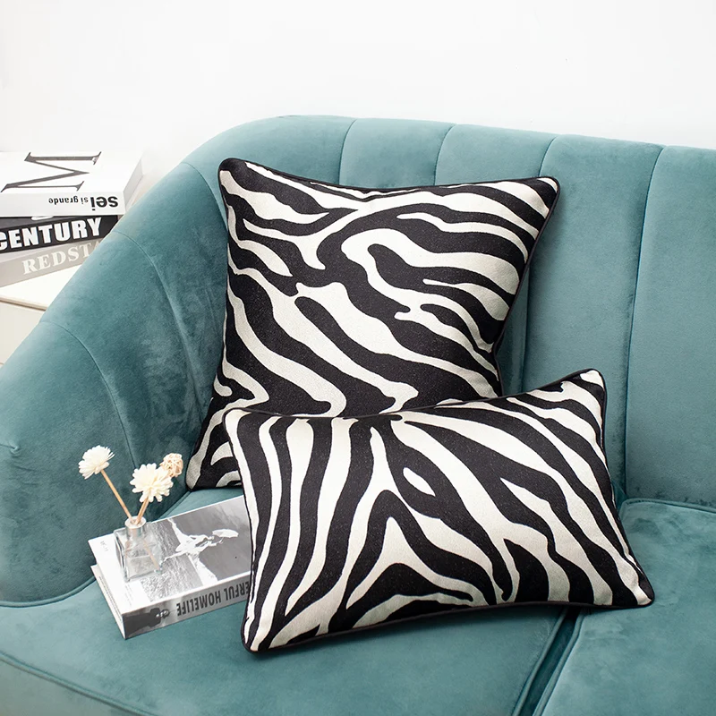 Medicci Namų Juoda Ir Balta Zebras Dryžuotas Pagalvės Dangtelis Modernus Minimalistinio Afrikos Stiliaus Juosmens Pagalvės Užvalkalą Už Sofos Lovos, Sofa - 0