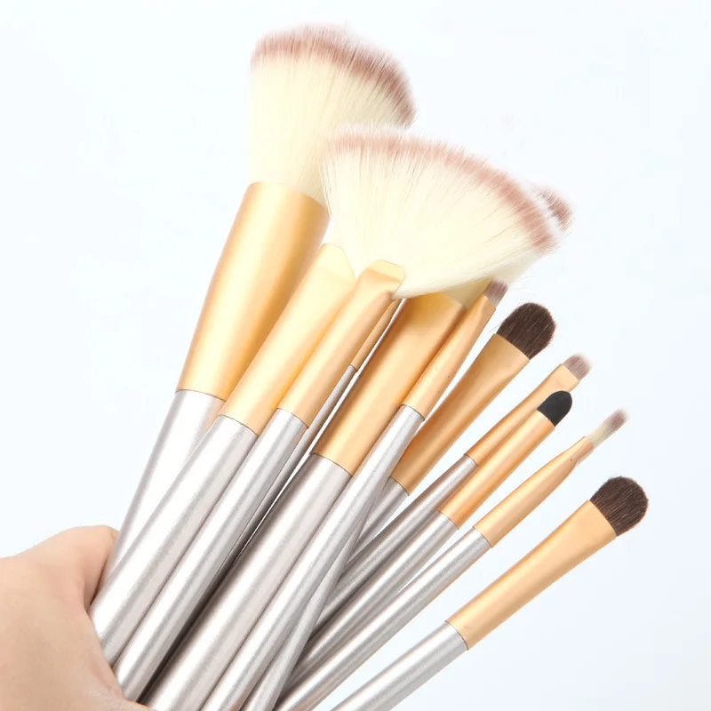 12 Vnt Kreminės Spalvos Makiažo Teptukų Rinkinys Kosmetikos Eyeshadow Maišymo Fondas Milteliai Antakių Blush Grožio Make Up Brush Tool 3