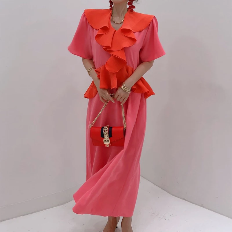 2021 prancūzijos elegantiško dizaino prasme susiėmę kontrasto spalvų suknelė moterims 2