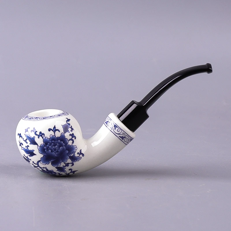 RU-Kinijos Rūkymas Vamzdis, Mėlynos ir Baltos Keramikos Vamzdį Tabako Pypkių Ir Keramikos Vamzdžio Stovas Stovas Laikiklis Su 9mm Filtro Rinkinys Dovanų Dėžutėje 2