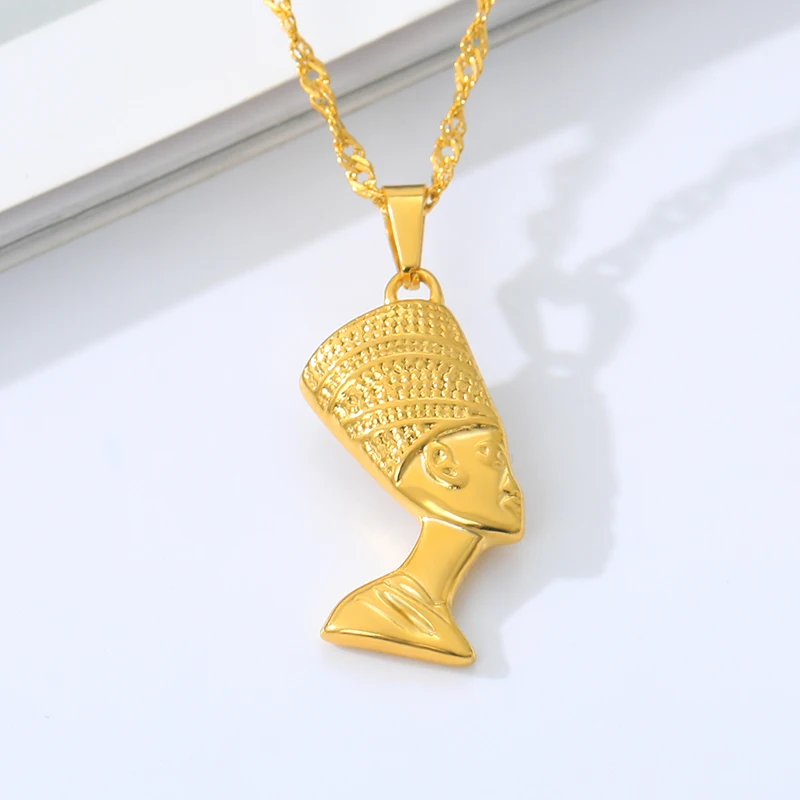 Bohemijos Senovės Egipto Karalienė Karoliai Pakabukas Šviesos Aukso Spalvos Egiptas Nefertitės Galvos Portretas Papuošalai Moterų Punk Dovanos 4